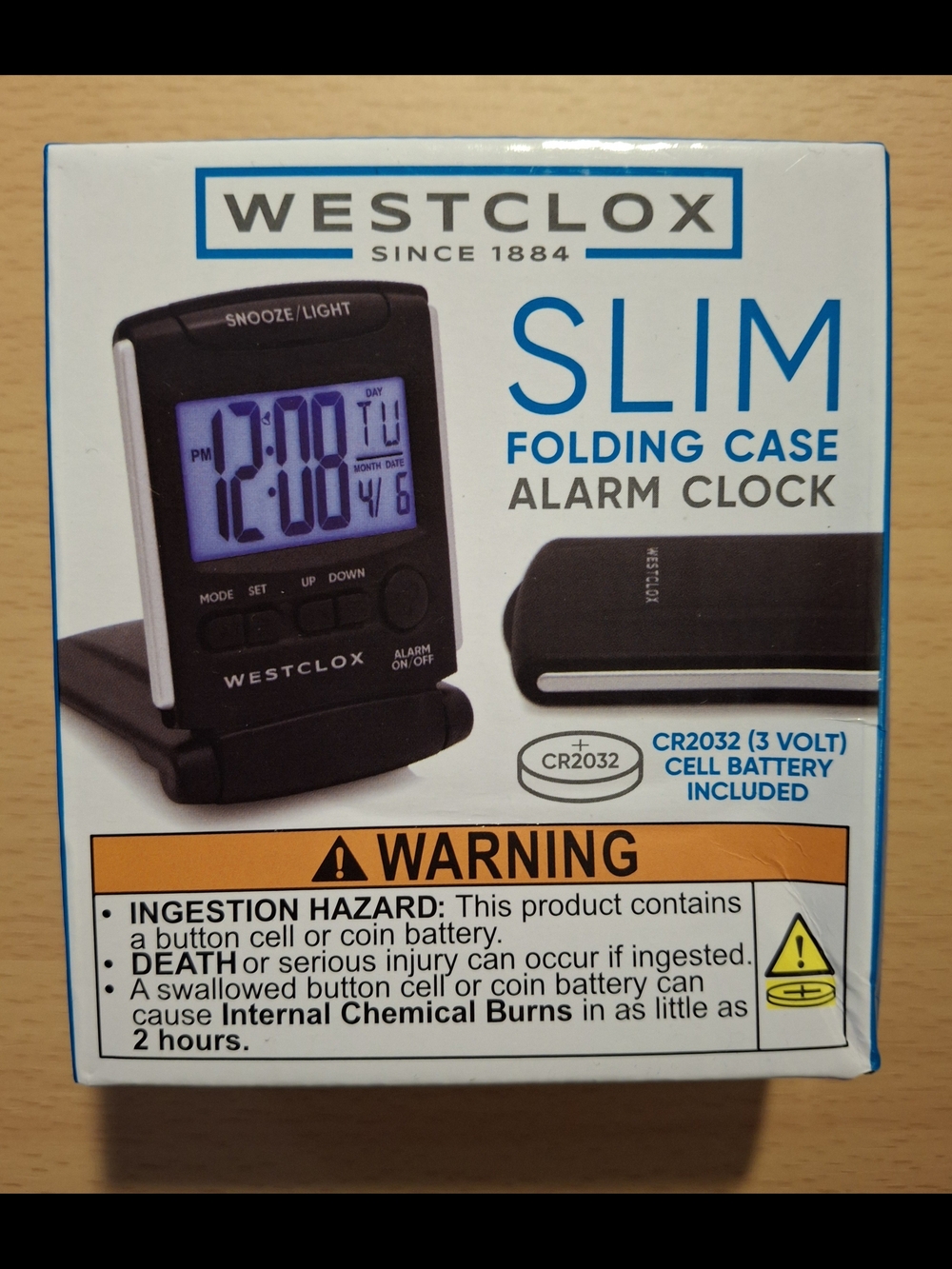 Westclox Slim Folding Travel Alarm Clock LCD Backlight Black